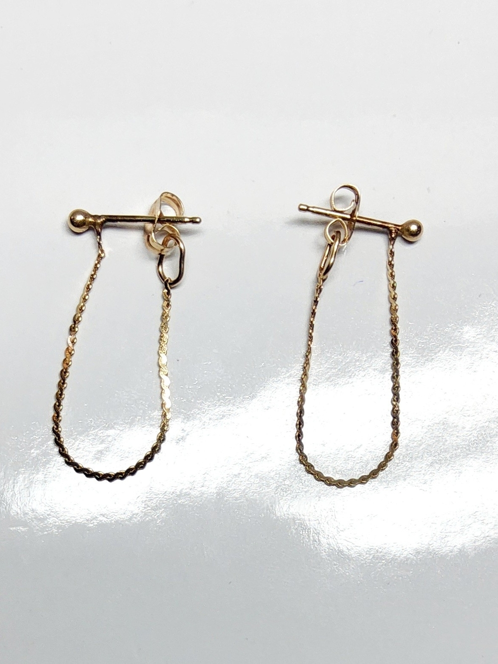 14K 585 Solid Yellow Gold S-Link Chain Hoop Earrings